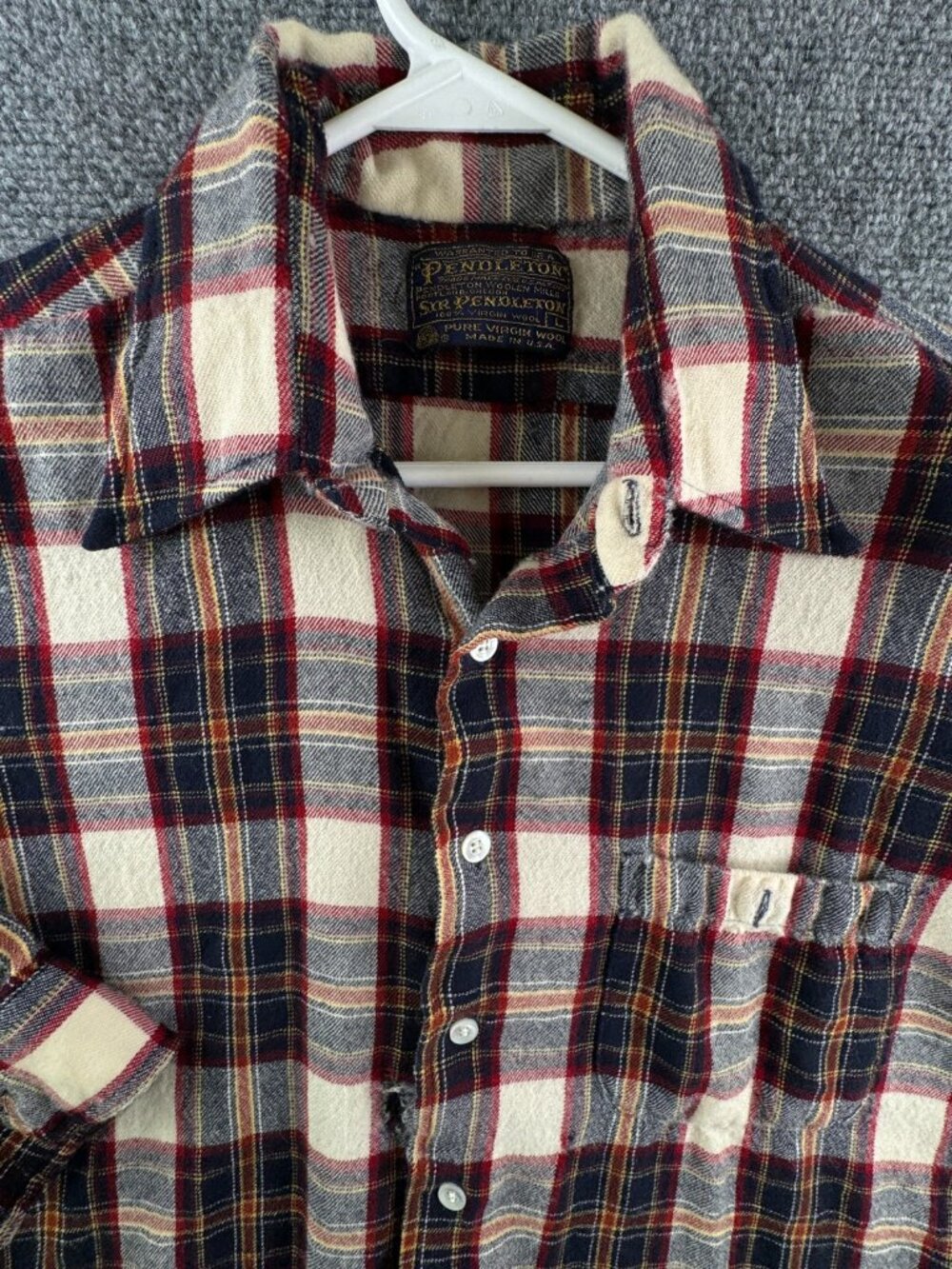 VTG Pendleton All Wool Flannel USA Made Point Collar Plaid Long Sleeve Adult **